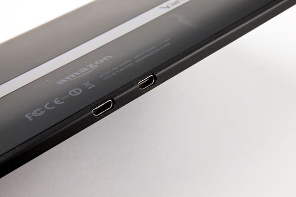 Close-up of Amazon Kindle Fire HD's side ports.