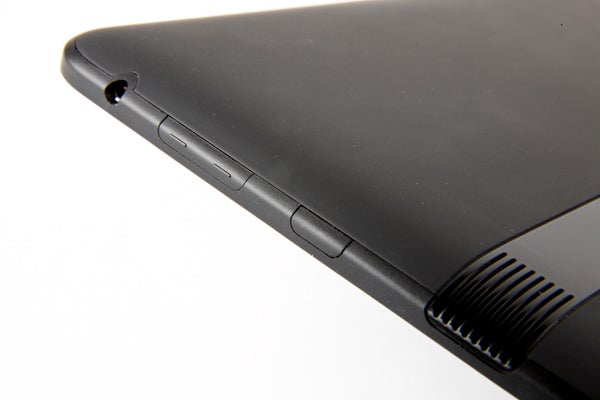 Close-up of Amazon Kindle Fire HD's side buttons and ports.