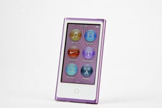 iPod nano 7th generation in purple with icons displayed.