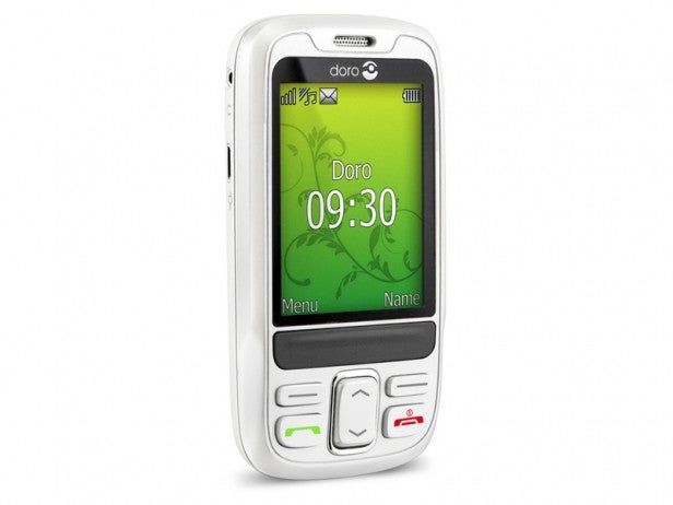 Doro PhoneEasy 715 mobile phone with display on.