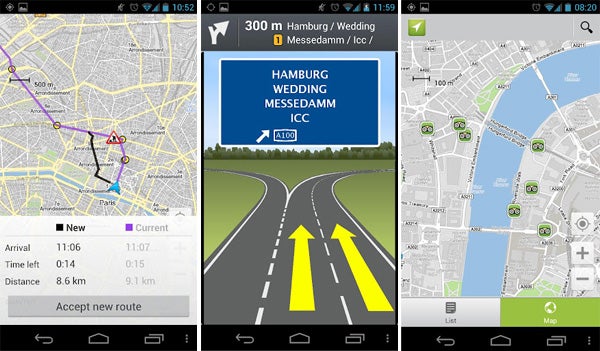 Screenshots of Wisepilot navigation app with maps and directions.