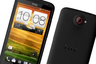 HTC One X+ smartphone showing screen and rear view.