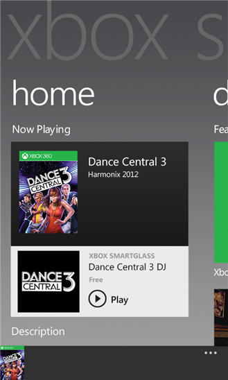 Xbox SmartGlass interface showing Dance Central 3 game details.