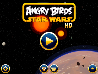 Angry Birds Star Wars game main menu screen with options.