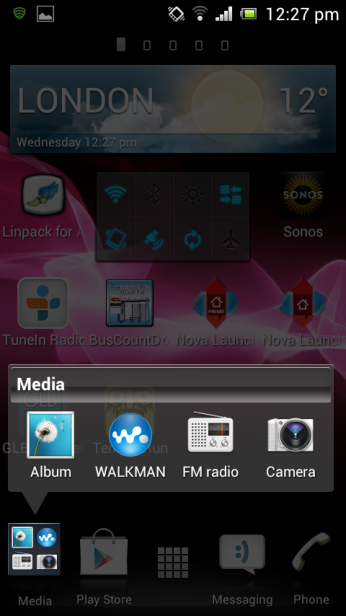 Sony Xperia J smartphone displaying its home screen interface.