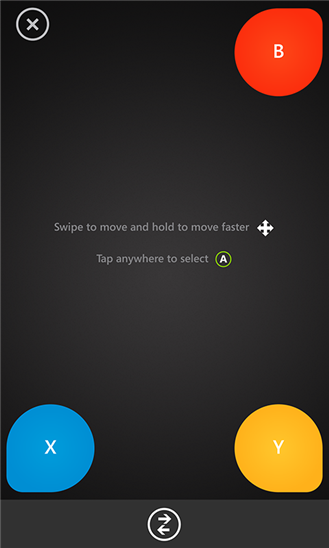 Xbox SmartGlass interface with on-screen controller buttons.Screenshot of Xbox SmartGlass app featuring media content.