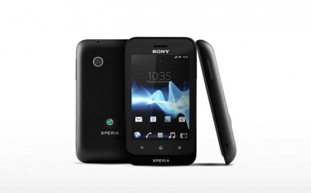 Sony Xperia Tipo smartphone displayed from front and back view.