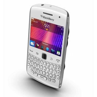 White Blackberry Curve 9360 smartphone on white background.
