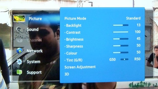 Samsung UE40ES7000 television displaying picture settings menu.