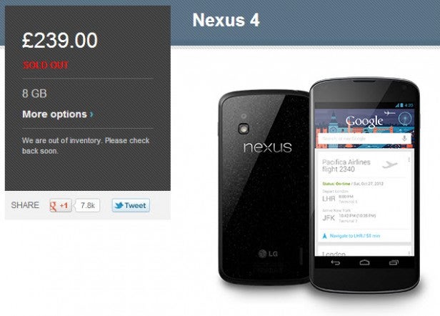 Nexus 4 sold out