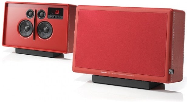 Audio Pro Living LV1TX wireless speakers in red.