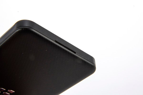 Close-up of BlackBerry Z10's upper corner and textured back.