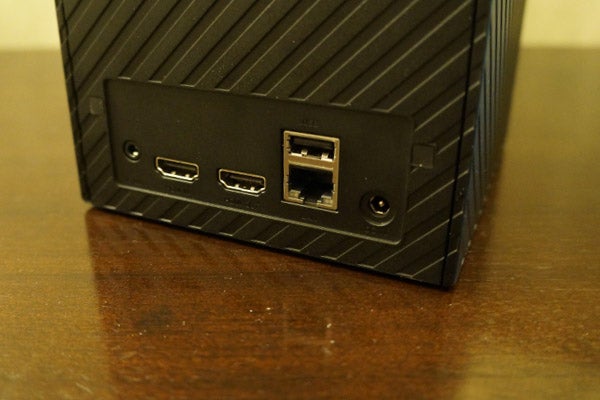 Close-up of Asus Qube's connectivity ports.