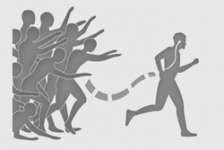 Illustration of a runner escaping from zombies.