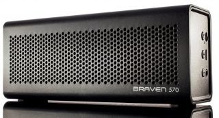 Braven 570 portable Bluetooth speaker on a reflective surface.