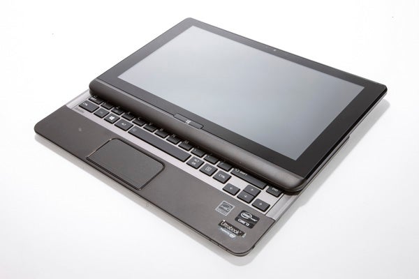 Toshiba Satellite U920t convertible laptop in tablet mode.