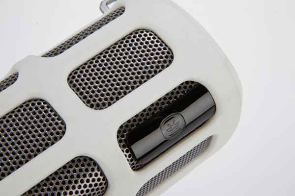 Close-up of Philips Shoqbox SB7200 speaker grille and buttons.