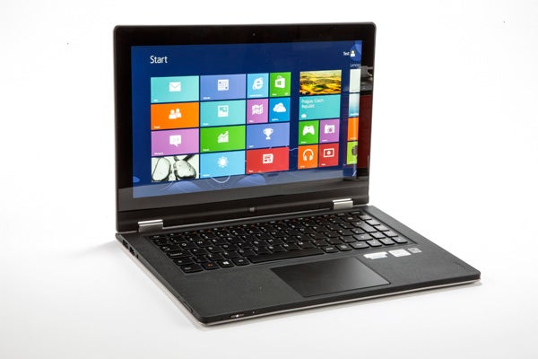 Lenovo IdeaPad Yoga 13 laptop with Windows interface displayed.