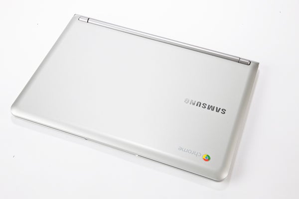 Samsung Series 3 Chromebook closed on white background.