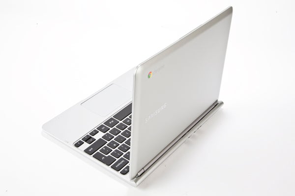 Samsung Series 3 Chromebook in a half-open position.