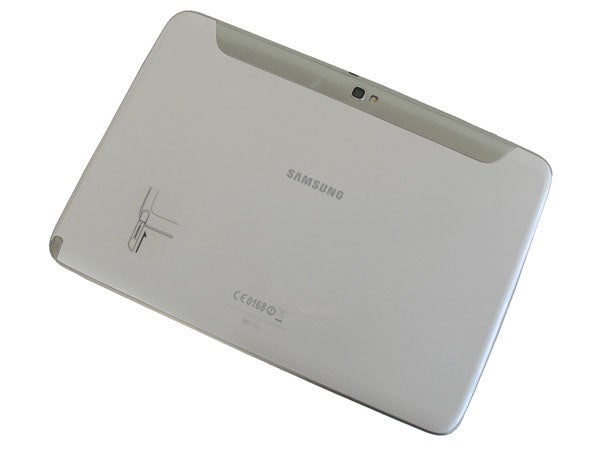 Samsung Galaxy Note 10.1 tablet rear view on white background.