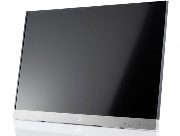 AOC d2757Ph monitor with black screen and silver base.