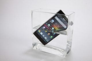 Sony Xperia Z smartphone displayed inside a clear water tank.