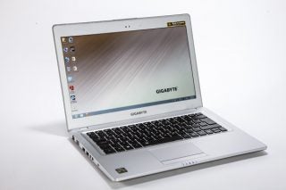 Gigabyte U2442N laptop with screen turned on