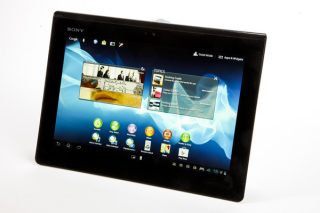 Sony Xperia Tablet S displaying home screen on white background.
