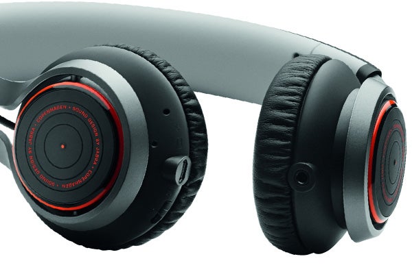 Close-up of Jabra Revo Wireless headphones from side angle.