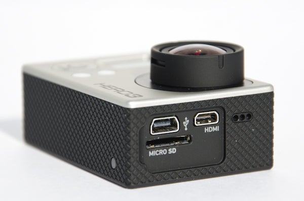 GoPro Hero3 Black Edition camera showing ports and lens.