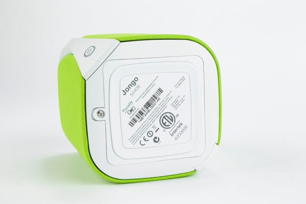 Green Pure Jongo S3 wireless speaker with label visible.