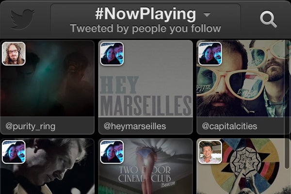 Screenshot of Twitter #Music app #NowPlaying feature.