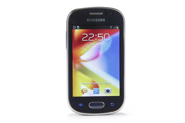 Samsung Galaxy Fame smartphone on white background.