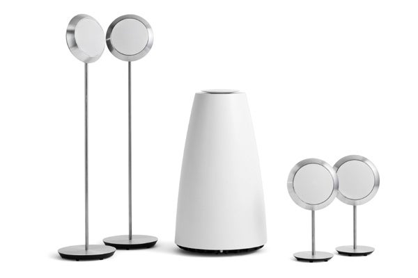 Bang & Olufsen BeoLab 14 speaker system on white background.