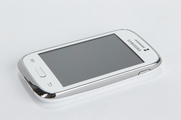 White Samsung smartphone on a plain background.