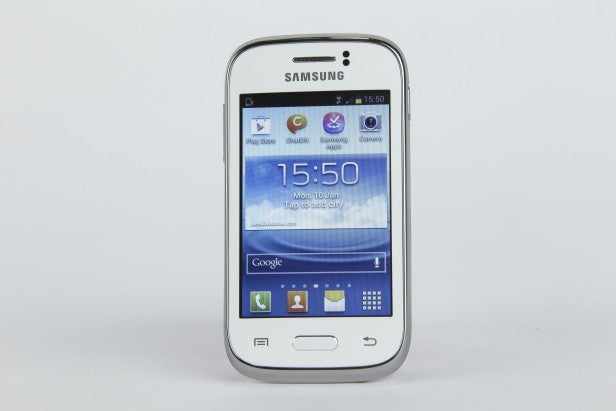 Samsung Galaxy Young smartphone on white background.