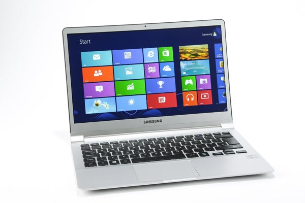 Samsung Series 9 NP900X3D laptop displaying Windows Start screen.