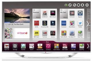 LG Smart TV interface showing various streaming apps and features.