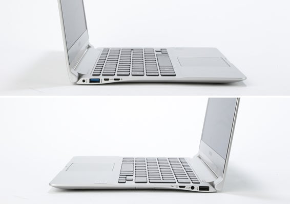 Samsung Series 9 NP900X3D laptop's silver bottom cover.Samsung Series 9 NP900X3D laptop in open position.