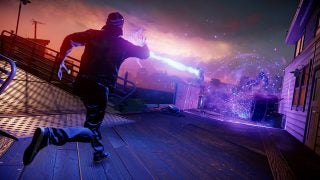 InFamous: Second Son gameplay screenshot with neon powers.