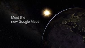 Promotional graphic for new Google Maps featuring Earth from space.