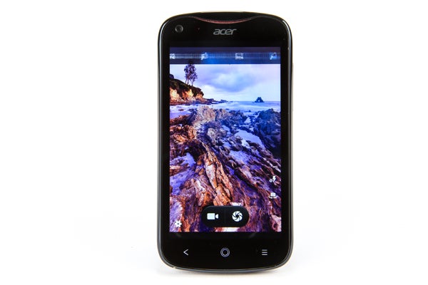 Acer Liquid E2 smartphone displaying a landscape image on screen.