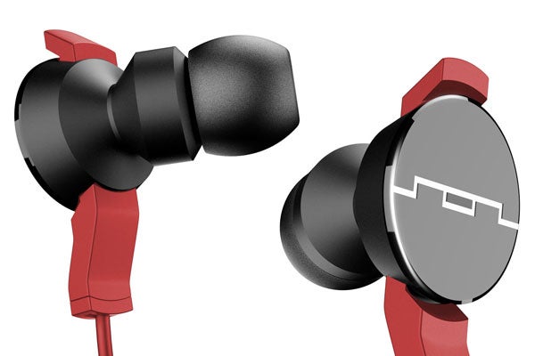Sol Republic Amps in-ear headphones in red and black.