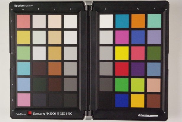Color calibration chart displayed for image quality testing.