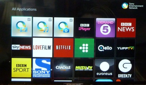 Sony Bravia interface showing various streaming application icons.