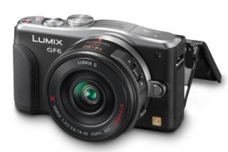 Panasonic Lumix GF6 camera with lens extended.