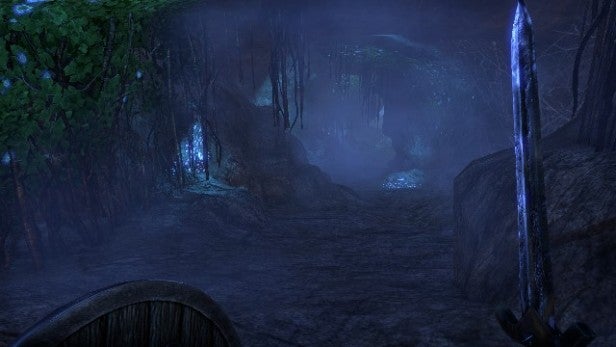 First-person view in Elder Scrolls Online showing sword and shield.