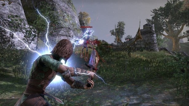 Player character casting lightning spell in Elder Scrolls Online.
