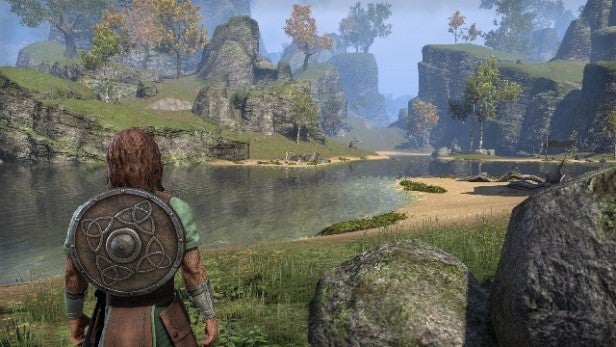 Character overlooking river in Elder Scrolls Online game.